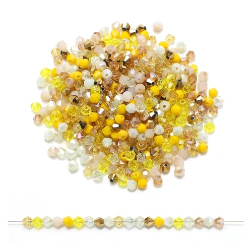 200 Stück mehrfarbige AB-facettierte Glasperlen, Doppelkegel, for Schmuckherstellung, Kristall, lose, DIY-Armband, Halskette(Yellow) von YGSGJSP