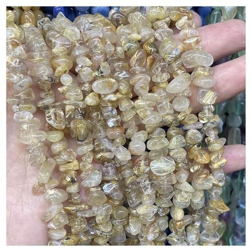 5-8MM Unregelmäßige Chips Freeform Kies Stein Perlen for Schmuck Machen DIY Armband Halskette Zubehör(Gold Rutilated) von YGSGJSP