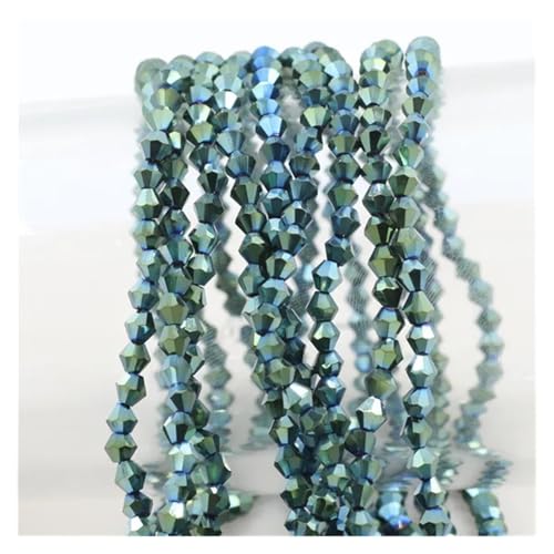 Glas-Doppelkegel-Perlen, Bastelmaterial, facettierte Kristall-lose Abstandshalterperlen for die DIY-Herstellung von Schmuckzubehör(Plated green,2mm 180pcs) von YGSGJSP