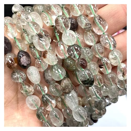Stein Rot Granat Quarz Unregelmäßigen Kies Edelstein Spacer Perlen for Schmuck Machen DIY Armband Halskette(Green-Phantom,15inch 6-8mm) von YGSGJSP