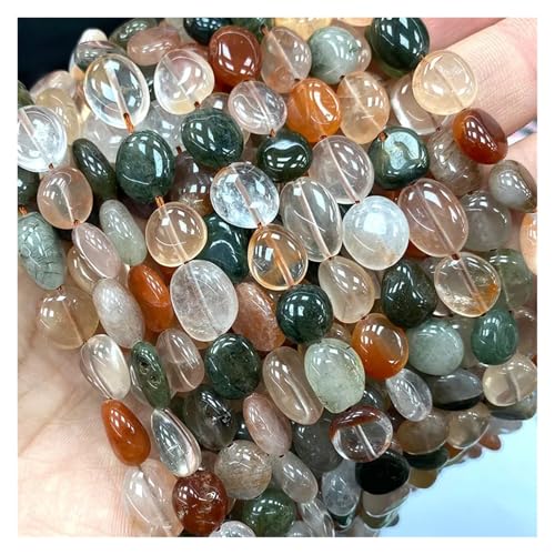 Stein Rot Granat Quarz Unregelmäßigen Kies Edelstein Spacer Perlen for Schmuck Machen DIY Armband Halskette(Mix Rutilated,15inch 6-8mm) von YGSGJSP