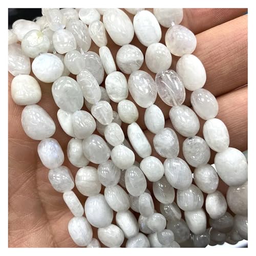 Stein Rot Granat Quarz Unregelmäßigen Kies Edelstein Spacer Perlen for Schmuck Machen DIY Armband Halskette(White moonstone,15inch 8-10mm) von YGSGJSP