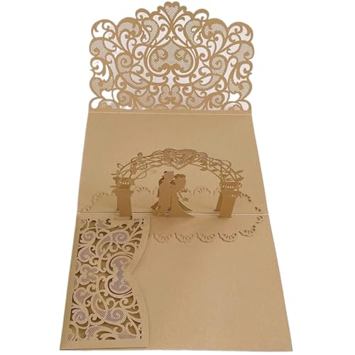 YGSGJSP Hochzeitseinladungen Karte 10 stücke 3D Pop Up Braut Und Bräutigam Hochzeitseinladungen Laser Tasche Floral Braut Dusche Engagement Einladungen(Brown) von YGSGJSP