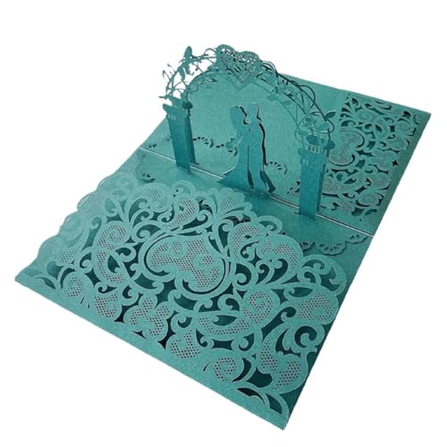 YGSGJSP Hochzeitseinladungen Karte 10 stücke 3D Pop Up Braut Und Bräutigam Hochzeitseinladungen Laser Tasche Floral Braut Dusche Engagement Einladungen(Green) von YGSGJSP