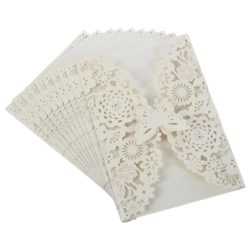 YGSGJSP Hochzeitseinladungen Karte 10 stücke Schmetterling Hochzeit Einladung Karten Blume Geburtstag Karten Mädchen Debüt Einladung Laser Cut Hohl Party Grußkarten(White) von YGSGJSP