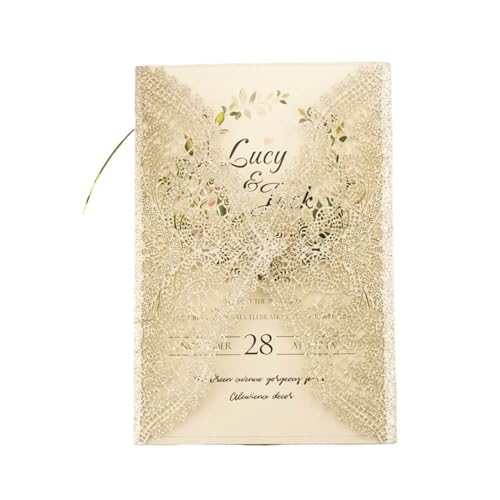 YGSGJSP Hochzeitseinladungen Karte 10 stücke Vintage Hochzeit Einladungen Gate Fold Ärmeln Rustikalen(Color 05) von YGSGJSP