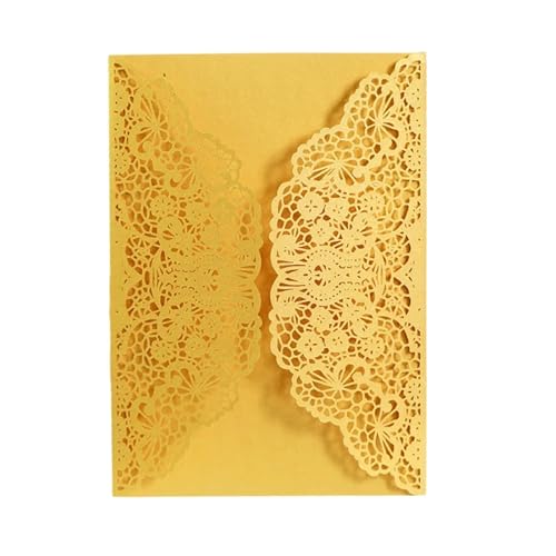YGSGJSP Hochzeitseinladungen Karte 25/50 Stücke Laser Cut Hochzeitseinladungskarten Spitze Blume Business Grußkarten Geburtstag Brautdusche Hochzeit Party Dekoration(Gold,25pcs) von YGSGJSP