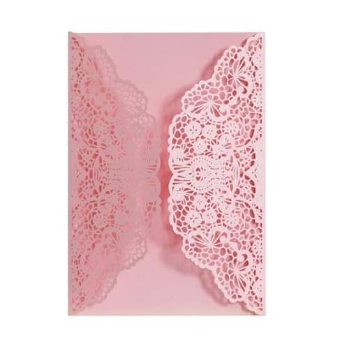 YGSGJSP Hochzeitseinladungen Karte 25/50 Stücke Laser Cut Hochzeitseinladungskarten Spitze Blume Business Grußkarten Geburtstag Brautdusche Hochzeit Party Dekoration(Pink,50pcs) von YGSGJSP