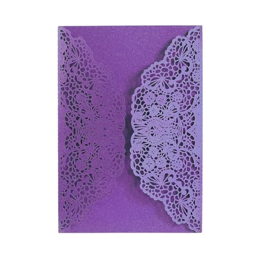YGSGJSP Hochzeitseinladungen Karte 25/50 Stücke Laser Cut Hochzeitseinladungskarten Spitze Blume Business Grußkarten Geburtstag Brautdusche Hochzeit Party Dekoration(Purple,50pcs) von YGSGJSP