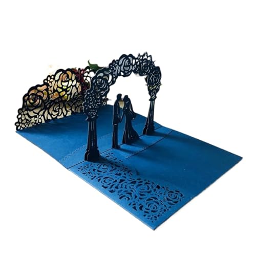 YGSGJSP Hochzeitseinladungen Karte 3D-Pop-Up-Hochzeitseinladungen for Braut und Bräutigam in Roségold, lasergeschnittene Grußkarten, Umschlag, Einladungskarten for die Brautparty(Deep Blue) von YGSGJSP