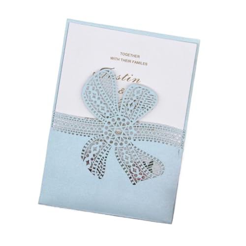 YGSGJSP Hochzeitseinladungen Karte Einladung mit Spitzenschleife, Laserschnitt, Einladungskarte zur Hochzeit, Verlobung, Geburtstag, Taufe, elegant(Blue,50 PCS) von YGSGJSP