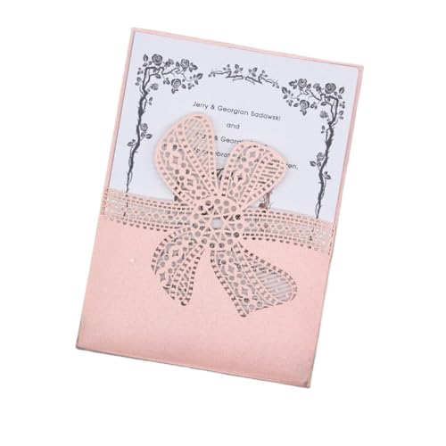 YGSGJSP Hochzeitseinladungen Karte Einladung mit Spitzenschleife, Laserschnitt, Einladungskarte zur Hochzeit, Verlobung, Geburtstag, Taufe, elegant(Pink,30 PCS) von YGSGJSP