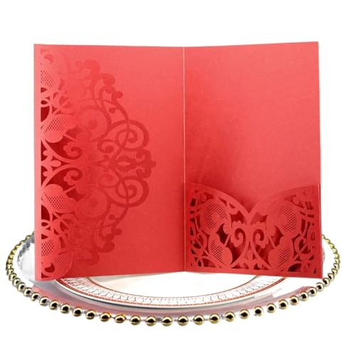 YGSGJSP Hochzeitseinladungen Karte Elegante Krone Laser Cut Hochzeit Einladung Grußkarte Hochzeit Party Geschenk Liefert Dekoration(Red) von YGSGJSP