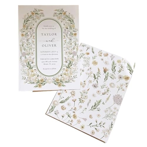 YGSGJSP Hochzeitseinladungen Karte Personalisierte Blumenhochzeitseinladung Druckbare Boho Wildblumen Blumenkranz Hochzeitsdekoration Partyzubehör(100pcs) von YGSGJSP
