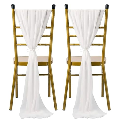 YGSGJSP Stuhl Schärpen 2 Stücke Chiffon Stuhl Schärpen Fliege Band Knoten Abdeckung Sitzlehne Gürtel Tischläufer Hotel Bankett Land Hochzeit Party Event Dekor(White) von YGSGJSP