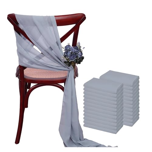 YGSGJSP Stuhl Schärpen 24 Stück 17x275cm Chiffon Stuhlschärpen 12er Set Salbeigrün Stuhlschärpen Hochzeit Stuhlhussen Band Hochzeitsfeier Gang Stuhl Dekor(Gray Blue) von YGSGJSP