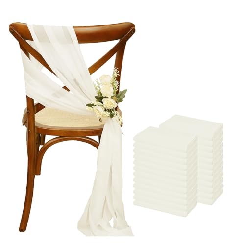 YGSGJSP Stuhl Schärpen 24 Stück 17x275cm Chiffon Stuhlschärpen 12er Set Salbeigrün Stuhlschärpen Hochzeit Stuhlhussen Band Hochzeitsfeier Gang Stuhl Dekor(Ivory) von YGSGJSP