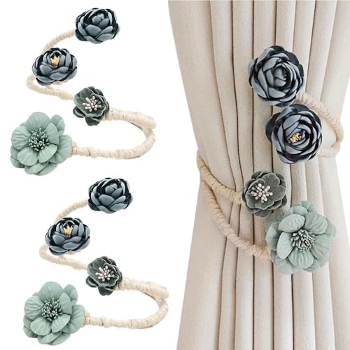 Blumenvorhangschnalle, Vorhang-Raffhalter-Clips, elegante dekorative Raffhalter, Blumenvorhangbänder, Fenstervorhang-Raffhalter zum Drehen für Wohnzimmer, Schlafzimmer, Heimdekoration (Blue,2PC) von YGSIKY