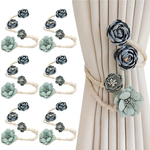 Blumenvorhangschnalle, Vorhang-Raffhalter-Clips, elegante dekorative Raffhalter, Blumenvorhangbänder, Fenstervorhang-Raffhalter zum Drehen für Wohnzimmer, Schlafzimmer, Heimdekoration (Blue,6PC) von YGSIKY