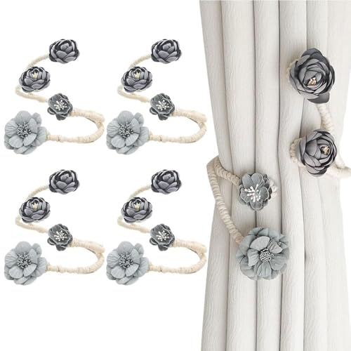 Blumenvorhangschnalle, Vorhang-Raffhalter-Clips, elegante dekorative Raffhalter, Blumenvorhangbänder, Fenstervorhang-Raffhalter zum Drehen für Wohnzimmer, Schlafzimmer, Heimdekoration (Grey,4PC) von YGSIKY