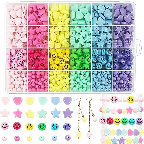 DIY Bunte Schmuck Ketten Set, YGSIKY Perlen zum Auffädeln Bunte Perlen Set,Mini Glasperlen mit Smiley Perlen Selber Machen Armbänder Charm Kit für Armbänder,Ohrringe, Anhänger, Fußkettchen von YGSIKY