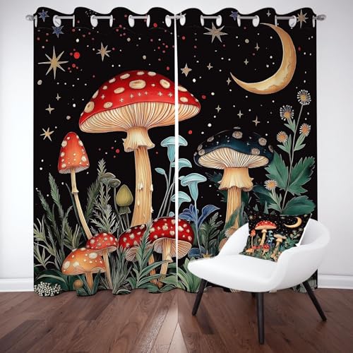 YGcegcia Jungle Farn Pilz Ösenvorhang, Sternenhimmel Sterne Mond Gardinen Thermovorhang, Wald Wildpflanze Vorhang Verdunklungsvorhänge 2er Set für Kinderzimmer Schlafzimmer, H245 x B140 cm YGcegcia Jungle Farn Pilz Ösenvorhang, Sternenhimmel Sterne Mond Gardinen Thermovorhang, Wald Wildpflanze Vorhang Verdunklungsvorhänge 2er Set für Kinderzimmer Schlafzimmer, H245 x B140 cm von YGcegcia
