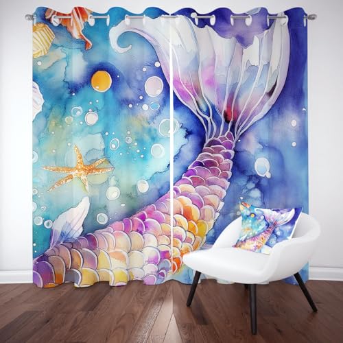 YGcegcia Meerjungfrau Seestern Blase Ösenvorhang, Meereslebewesen Gardinen Thermovorhang, Unterwasser Welt Vorhang Verdunklungsvorhänge 2er Set für Kinderzimmer Schlafzimmer, H245 x B140 cm YGcegcia Meerjungfrau Seestern Blase Ösenvorhang, Meereslebewesen Gardinen Thermovorhang, Unterwasser Welt Vorhang Verdunklungsvorhänge 2er Set für Kinderzimmer Schlafzimmer, H245 x B140 cm von YGcegcia