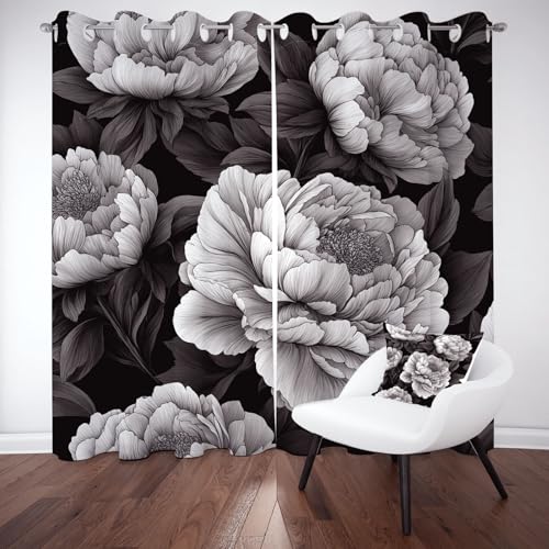 YGcegcia Pfingstrose Blumen Ösenvorhang, Blumenmuster Chinesischer Stil Gardinen Thermovorhang, Schwarz Weißer Vorhang Verdunklungsvorhänge 2er Set für Kinderzimmer Schlafzimmer, H183 x B117 cm YGcegcia Pfingstrose Blumen Ösenvorhang, Blumenmuster Chinesischer Stil Gardinen Thermovorhang, Schwarz Weißer Vorhang Verdunklungsvorhänge 2er Set für Kinderzimmer Schlafzimmer, H183 x B117 cm von YGcegcia