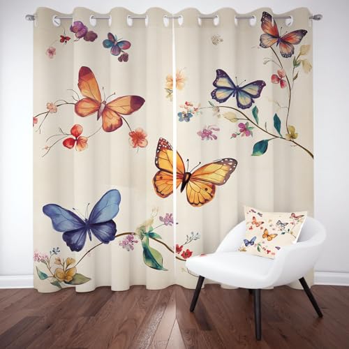 YGcegcia Schmetterling Blumen Ösenvorhang, Blumenmuster Insekt Gardinen Thermovorhang, Blumenzweige Floral Vorhang Verdunklungsvorhänge 2er Set für Kinderzimmer Schlafzimmer, H183 x B117 cm YGcegcia Schmetterling Blumen Ösenvorhang, Blumenmuster Insekt Gardinen Thermovorhang, Blumenzweige Floral Vorhang Verdunklungsvorhänge 2er Set für Kinderzimmer Schlafzimmer, H183 x B117 cm von YGcegcia