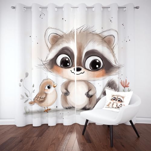 YGcegcia Waschbär Birdie Kawaii Tiermuster Thermo Vorhang Karikatur Rot Panda Blatter Gardinen Thermovorhang Vorhänge Verdunklungsvorhänge 2er Set 245x140 cm für Kinderzimmer Schlafzimmer YGcegcia Waschbär Birdie Kawaii Tiermuster Thermo Vorhang Karikatur Rot Panda Blatter Gardinen Thermovorhang Vorhänge Verdunklungsvorhänge 2er Set 245x140 cm für Kinderzimmer Schlafzimmer von YGcegcia