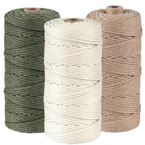 YHAILI 3 Rollen Baumwollkordel, 3 mm x 100 m, natürliche Baumwollkordel, Garn, Baumwollseil für Wandbehang, Pflanzenaufhänger, Basteln, Heimdekoration YHAILI 3 Rollen Baumwollkordel, 3 mm x 100 m, natürliche Baumwollkordel, Garn, Baumwollseil für Wandbehang, Pflanzenaufhänger, Basteln, Heimdekoration von YHAILI