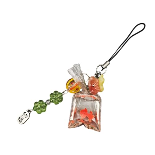 YHAILI Handyanhänger aus Acryl mit Blumen- und Perlenakzent, Fisch-Thema, Handy-Anhänger für Tasche, Geldbörse von YHAILI