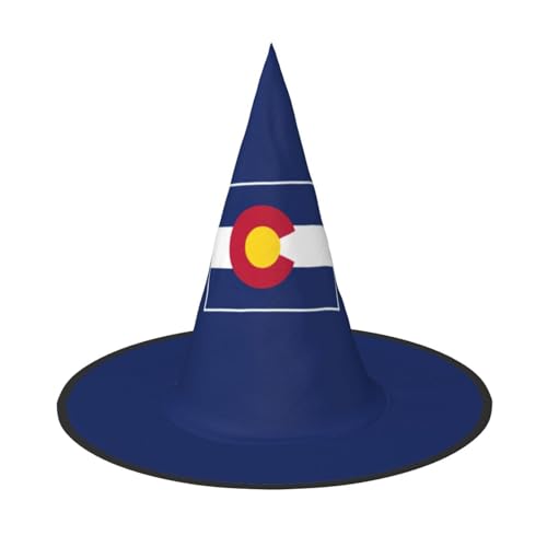 YHBLYKXP Colorado Staatsflagge, verstellbarer Halloween-Hexenhut mit faltbarer Krempe, für Kostümparty, Karneval, Maskenball von YHBLYKXP