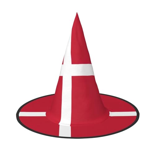 YHBLYKXP Dänische Flagge, verstellbarer Halloween-Hexenhut mit faltbarer Krempe, für Kostümparty, Karneval, Maskenball von YHBLYKXP