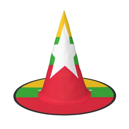 YHBLYKXP Flagge von Myanmar, verstellbarer Halloween-Hexenhut mit faltbarer Krempe, für Kostümparty, Karneval, Maskenball von YHBLYKXP