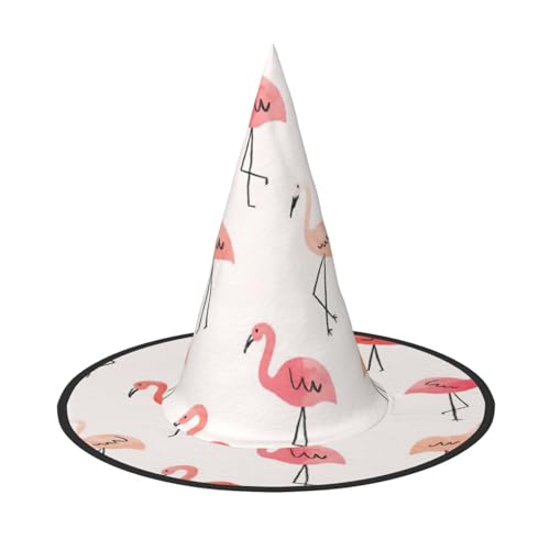 YHBLYKXP Flamingo Verstellbarer Halloween-Hexenhut mit faltbarer Krempe für Kostümparty, Karneval, Maskenball von YHBLYKXP