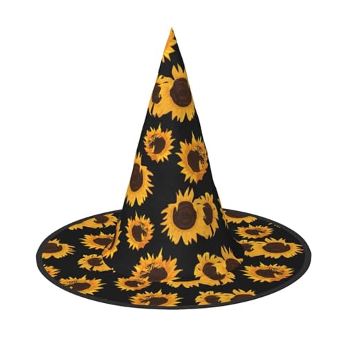 YHBLYKXP Goldene Sonnenblumen, verstellbarer Halloween-Hexenhut mit faltbarer Krempe, für Kostümparty, Karneval, Maskenball von YHBLYKXP
