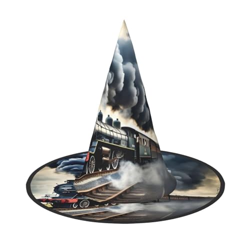 YHBLYKXP Hexenhut mit Dampfzug, Wolken, verstellbar, Halloween, mit faltbarer Krempe, für Kostümparty, Karneval, Maskenball von YHBLYKXP