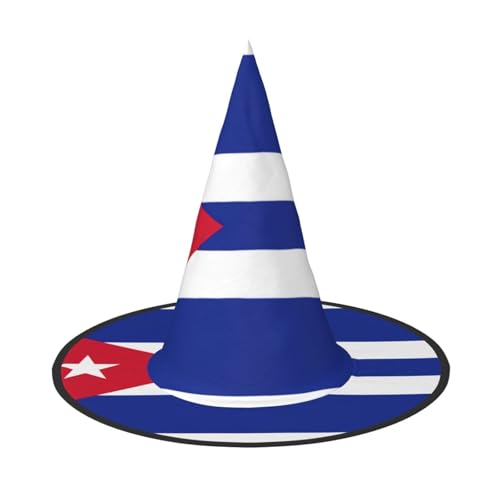 YHBLYKXP Kubanische Flagge, verstellbarer Halloween-Hexenhut mit faltbarer Krempe, für Kostümparty, Karneval, Maskenball von YHBLYKXP