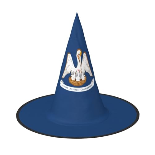YHBLYKXP Louisiana-Flagge, verstellbarer Halloween-Hexenhut mit faltbarer Krempe, für Kostümparty, Karneval, Maskenball von YHBLYKXP