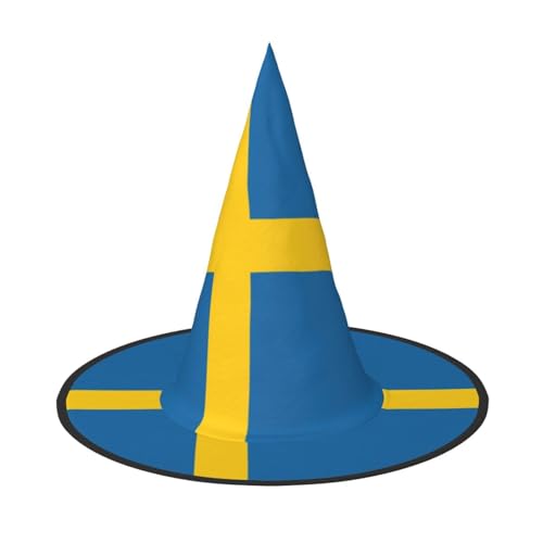 YHBLYKXP Schwedische Flagge, verstellbarer Halloween-Hexenhut mit faltbarer Krempe, für Kostümparty, Karneval, Maskenball von YHBLYKXP