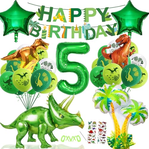 YHBXAMZ Dino Geburtstag Deko 5 Jahre, Dino Geburtstag Luftballon 5 Jahre, Dino Luftballon, Dino Luftballons Geburtstag Junge, for Dinosaur Birthday Decoration Dschungel Geburtstag Dekoration von YHBXAMZ