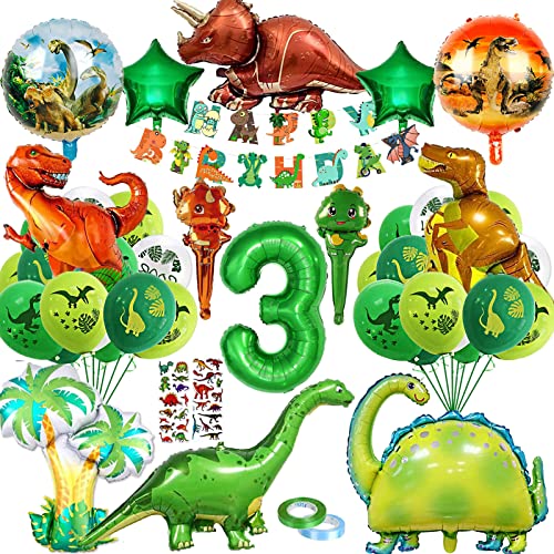 XXL Dino Geburtstag Deko, Dino Deko 3 Jahre Kindergeburtstag,Dino Folienballon Geburtstagsdeko Jungen,Luftballons Grün Dschungel Deko，Dino Party Happy Birthday Banner von YHBXAMZ