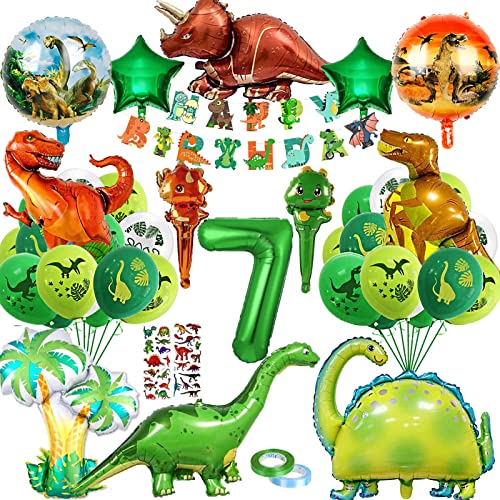 XXL Dino Geburtstag Deko, Dino Deko 7 Jahre Kindergeburtstag,Dino Folienballon Geburtstagsdeko Jungen,Luftballons Grün Dschungel Deko，Dino Party Happy Birthday Banner von YHBXAMZ