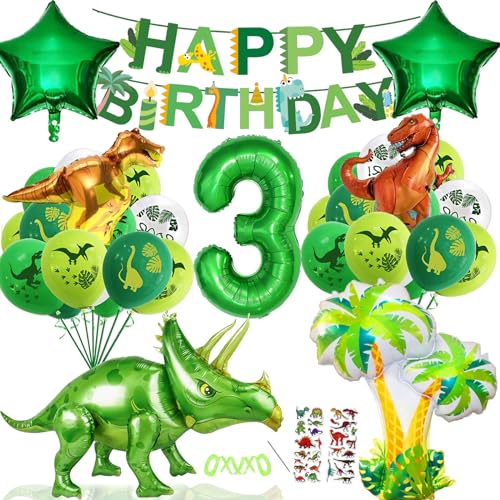 YHBXAMZ Dino Geburtstag Deko 3 Jahre, Dino Geburtstag Luftballon 3 Jahre, Dino Luftballon, Dino Luftballons Geburtstag Junge, for Dinosaur Birthday Decoration Dschungel Geburtstag Dekoration von YHBXAMZ