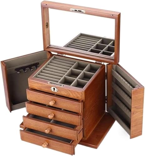 YHDMBBSHNB Schmuckkästchen, Schmuckschatulle aus Holz, 5-lagiger Schmuck-Organizer-Kasten-Kasten-Display mit Schloss for Ohrring-Ring-Halsketten-Armband-Schmuckhalter YHDMBBSHNB Schmuckkästchen, Schmuckschatulle aus Holz, 5-lagiger Schmuck-Organizer-Kasten-Kasten-Display mit Schloss for Ohrring-Ring-Halsketten-Armband-Schmuckhalter von YHDMBBSHNB