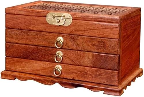 YHDMBBSHNB Schmuckkästchen, Schmuckschatulle aus Holz, Holz Schmuck Box Retro Multi-Layer Lagerung Ring Ohrringe Halskette Armband Uhr von YHDMBBSHNB