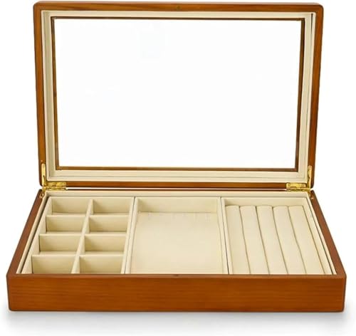 YHDMBBSHNB Schmuckkästchen, Schmuckschatulle aus Holz, Holz Schmuck Box Ringe Ohrringe Halsketten Display Fall Mit Deckel Vintage Organizer(Beige B) von YHDMBBSHNB