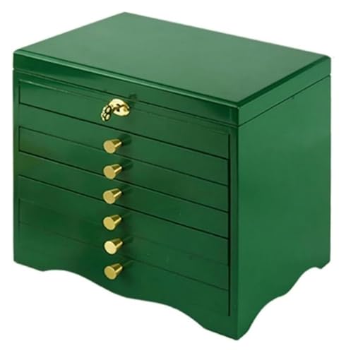 YHDMBBSHNB Schmuckkästchen, Schmuckschatulle aus Holz, Mehrschichtige Retro-Aufbewahrungsbox for Schmuck und Halsketten aus Holz mit Schließfächern(B) von YHDMBBSHNB