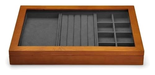 YHDMBBSHNB Schmuckkästchen, Schmuckschatulle aus Holz, Schmuckschatulle aus Holz mit durchsichtigem Deckel, stapelbare Aufbewahrungsboxen aus Massivholz for Schmuck(Dark Grey C) von YHDMBBSHNB